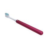 Toothbrush with pink handle and white bristles on a white background